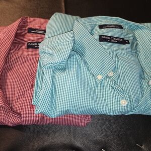Daniel Cremieux Classics XL Cotton Short Sleeve Dress Shirts Red Green Set Lot 2